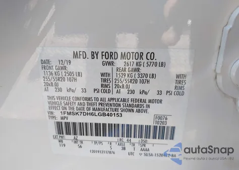2020 Ford Explorer Xlt from USA, damaged, VIN 1FMSK7DH6LGB40153